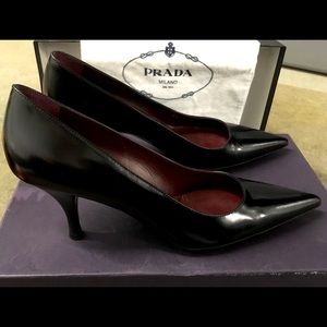Prada NEW Women’s Blk High Gloss Leather Sz8 Heels